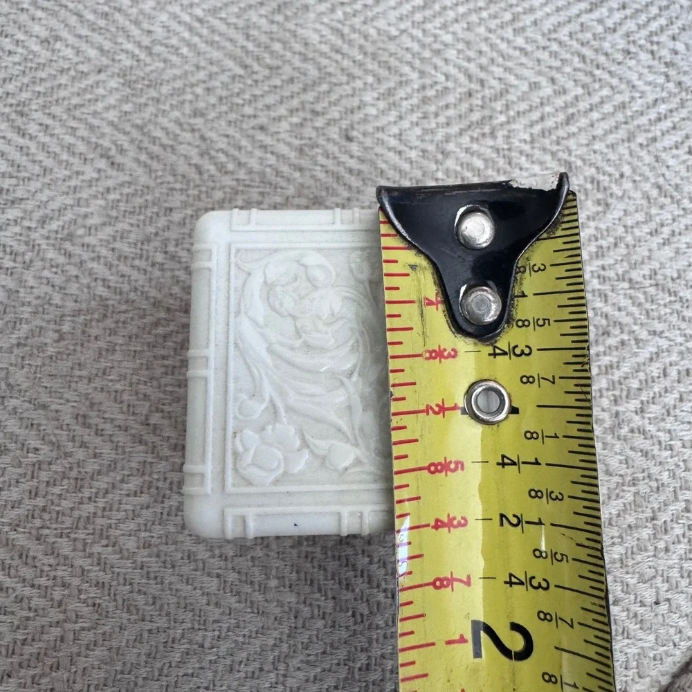 Antique Celluloid Ring Box‎ Cream Floral Relief Teal Velvet Made in USA Vintage